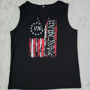 Womens Black Tank Top Sz XL Patriotic We The People 1776 Graphic Print